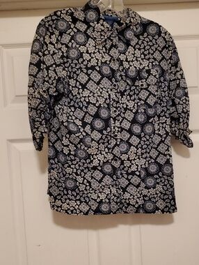Karen Scott Black and White Printed Button-Down Shirt